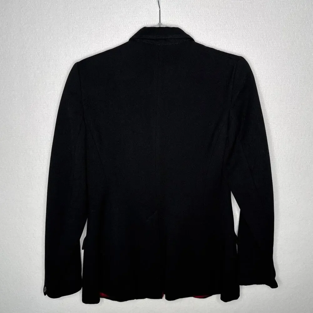 Vintage 1970s-80s Caldene Black Wool Riding Blazer Red Lined Small